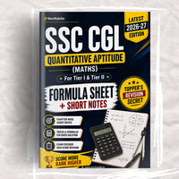 SSC CGL Quantitative Aptitude (Maths) Formula Sheet + Short Notes book by Neertlaksha, featuring a dark navy cover with yellow and white text, a calculator, and a notebook illustration.