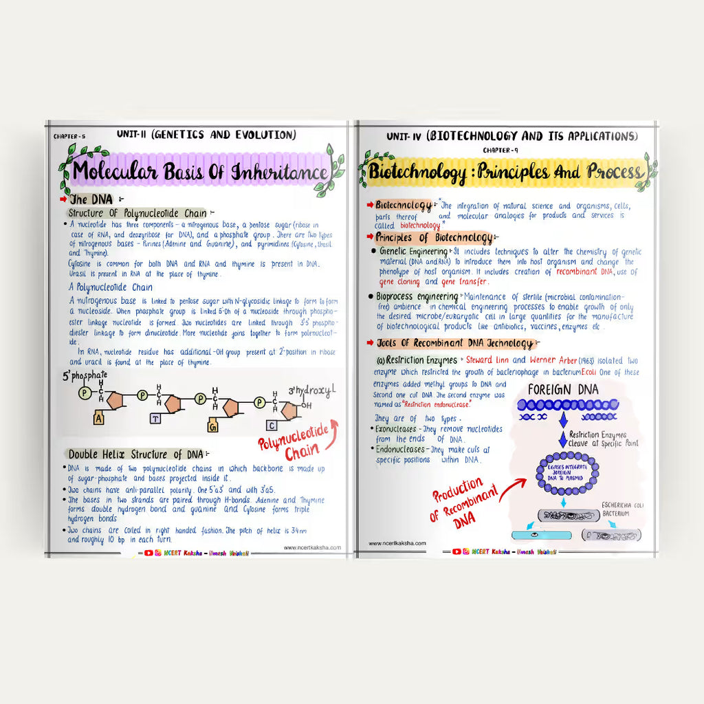 CUET Biology Formula Sheet / Book / Topper's Notes / Notes/ Short Notes