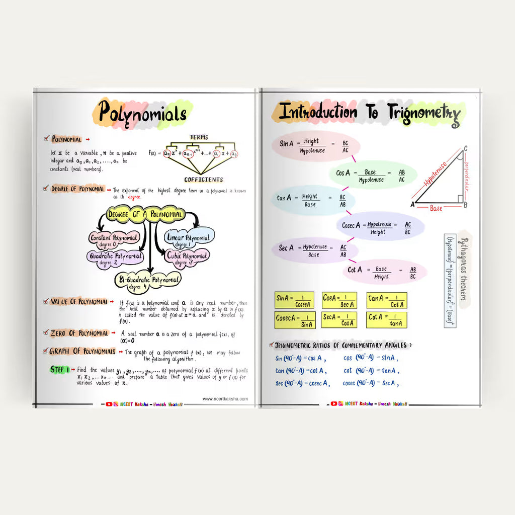 Class 10 Maths short  Notes / Book / formula sheet 