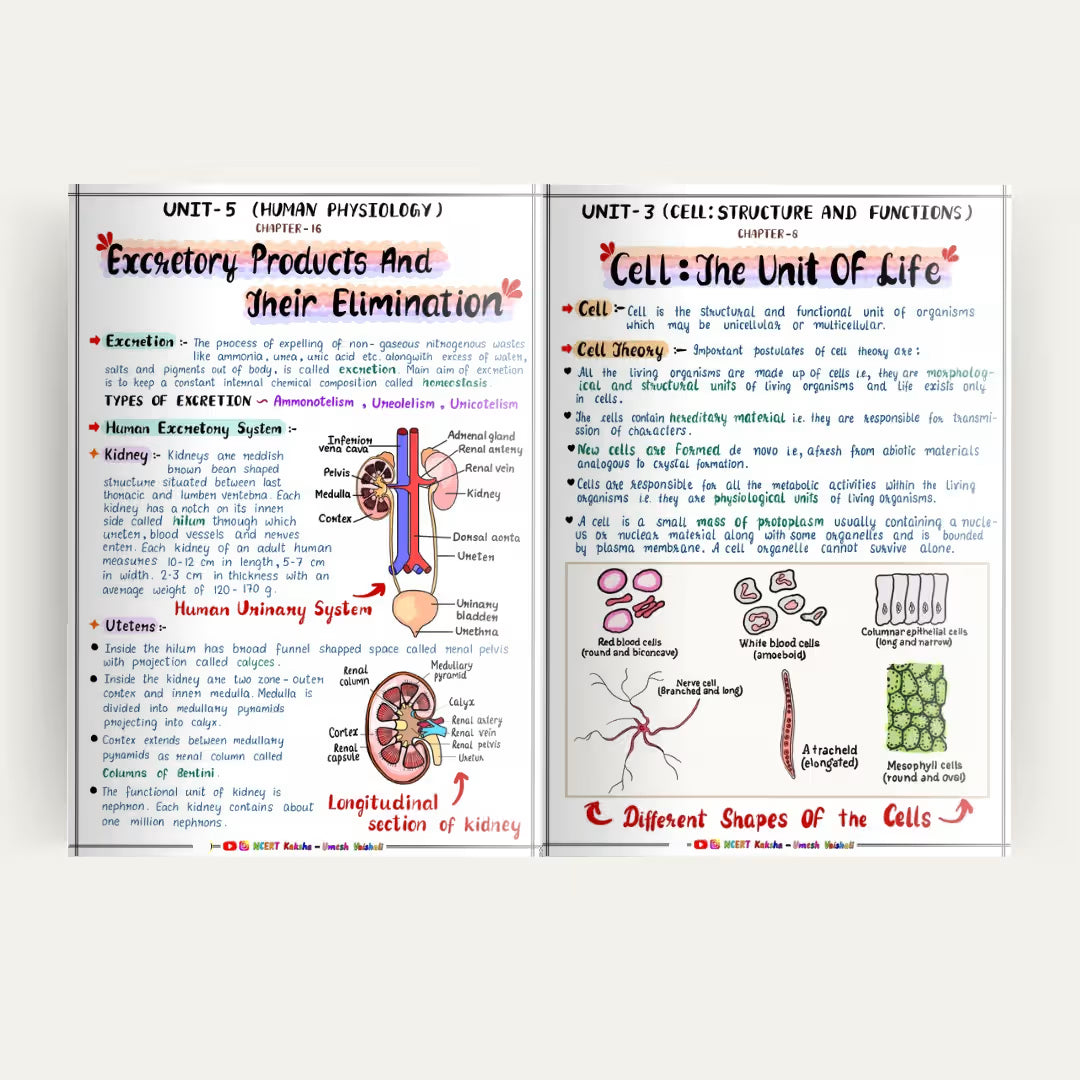 Class 11 Biology Formula Sheet / Book / short notes / notes